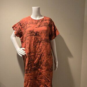 Vintage Bowman New York Linen Printed Dress Orange Brown L